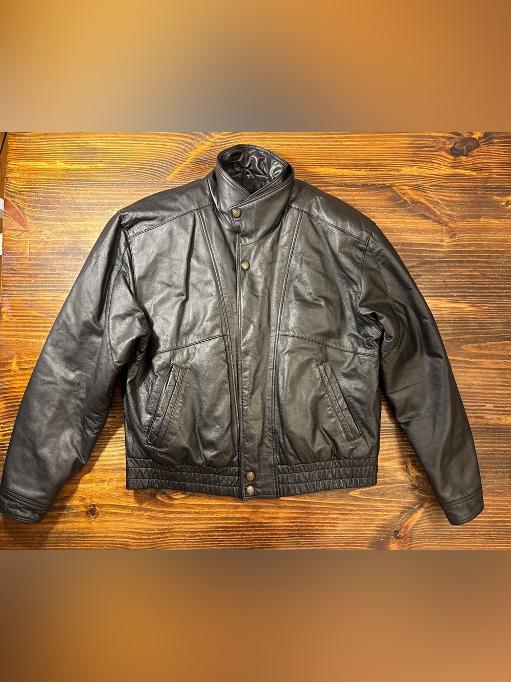Excellent Condition Vintage Genuine Leather Black Bomber Jacket Removable Liner